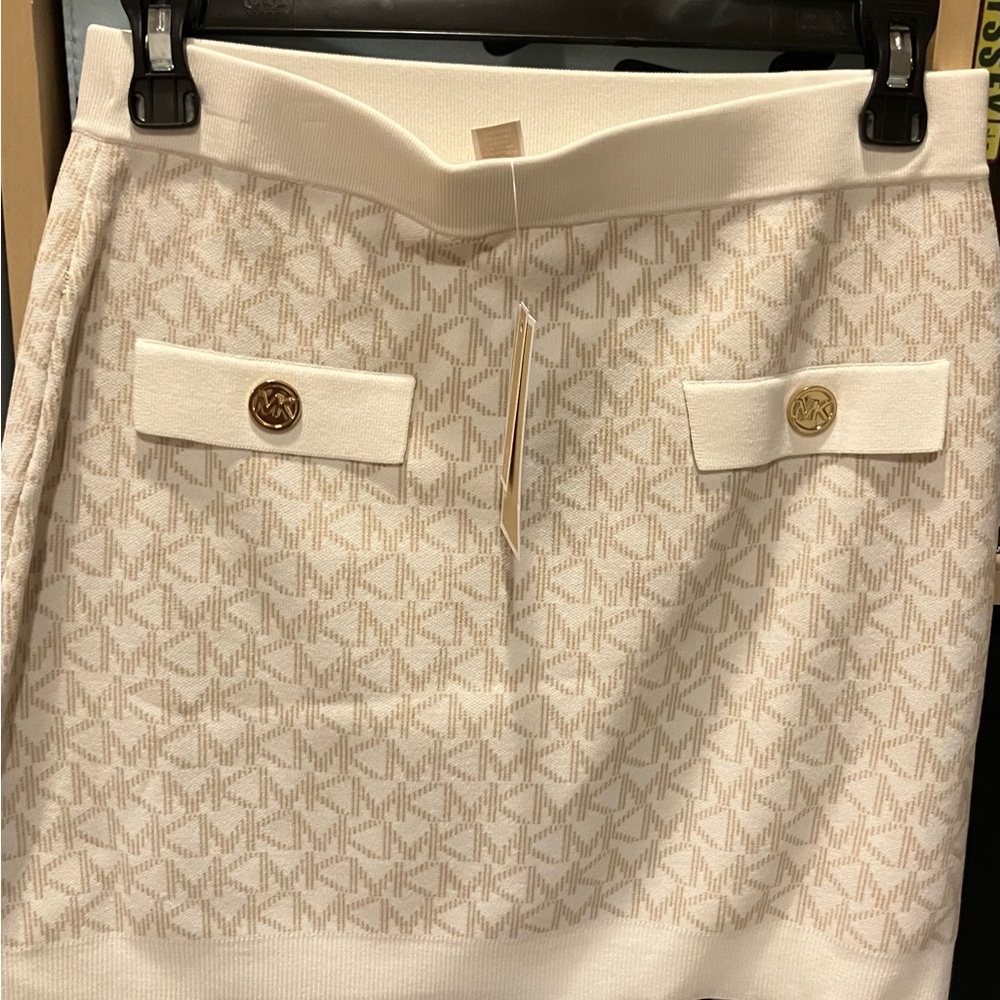 Michael Kors Cream Patterned Pencil Skirt